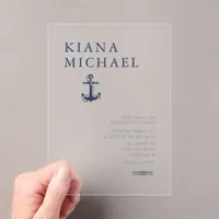 Blue Wave Anchor Wedding Navy ID836 Acrylic Invitations