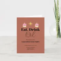 Eat Drink and Love Valentine's Day party Brown Invitation