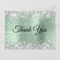 Silver Glitter Pale Mint 75th Birthday Thank You Postcard