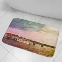 Vintage Sailboat Storm Brewing in Harbor Bath Mat