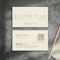 Minimalistic Ivory White Creamy Gold Professional Business Card