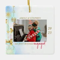 First Christmas Engaged 2 Photo Modern Christmas Ceramic Ornament