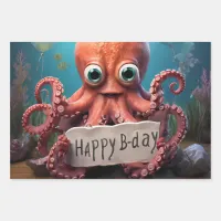 Happy Birthday Octopus Wrapping Paper Sheets