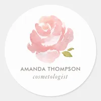 Chic Watercolor Blush Pink Rose Classic Round Sticker