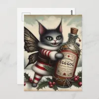 Christmas Horror Kitty Fairy With Eggnog Postcard