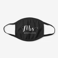 Black and White Modern Mrs Newlywed Typography Black Cotton Face Mask