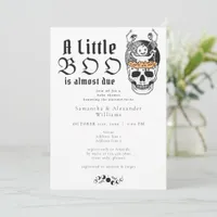 Gothic Skull Moon Little Boo Halloween Baby Shower Invitation