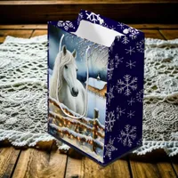 Pretty White Horse Festive Farm Christmas  Medium Gift Bag