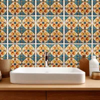 Geometric Moroccan Tile Pattern#1 Teal Gold ID1077