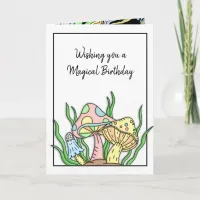 Happy Birthday Retro Mushrooms and Coloring page   Card