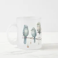 Whimsical Birds on Branches Timeless Elegance Frosted Glass Coffee Mug