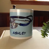 Blue Stethoscope with Custom Name Two-Tone Mug