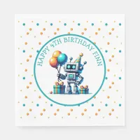 Pixel Art Robot in Orange and Teal Birthday  Napkins