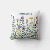 Cottage Field Flowers Throw Pillow