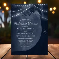 Navy Blue Rustic Tree Lights Rehearsal Dinner  Invitation