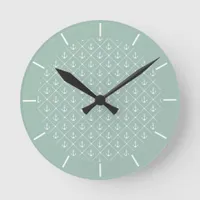 Nautical Lake House Duck Egg Blue Anchors Round Clock