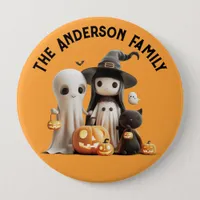 Cartoon Cute Witch Ghost Pumpkins Family Halloween Button