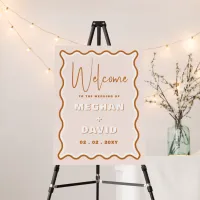 Retro Squiggle Wavy Terracotta Wedding Welcome Foam Board