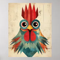 Geometric Rooster Portrait Poster