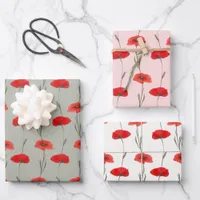 Red Poppy Stripes with Pastel Green & Pink Wrapping Paper Sheets