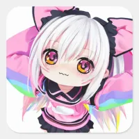 Cute Little Anime Girl Square Sticker