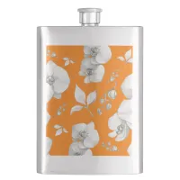 Watercolor White Orchid on Orange | Flask