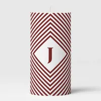 Red Radiating Rhombuses with Central Monogram Pillar Candle