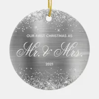 Glittery Silver Foil Our First Christmas Ceramic Ornament