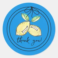 Thank You Main Squeeze Lemon Bridal Shower Blue Classic Round Sticker