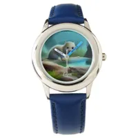 Cute baby otter in pond - personalizable   watch