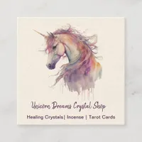 Unicorn Watercolor Drips Square Business Card