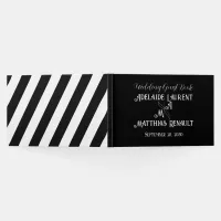 Modern Elegant Black & White  Gold Striped Wedding Guest Book