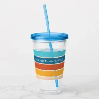 Modern Retro Sunset Stripes Personalized  Acrylic Tumbler