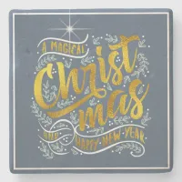 Magical Christmas Typography Gold ID441 Stone Coaster