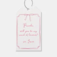 Chic Pink Coquette Bow Maid of Honor Proposal Gift Tags