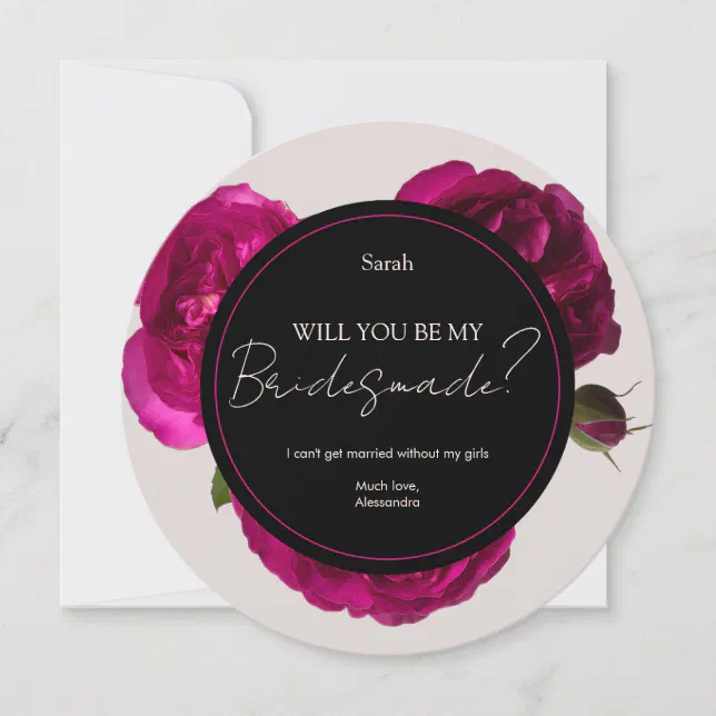 Dark Pink Roses Romantic Wedding Bridesmaid  Invitation