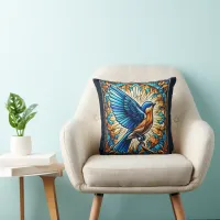 A Serene Bluebird: Stained Glass Artwork Throw Pillow