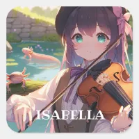 Anime Girl Playing the Violin Personalized Square Sticker