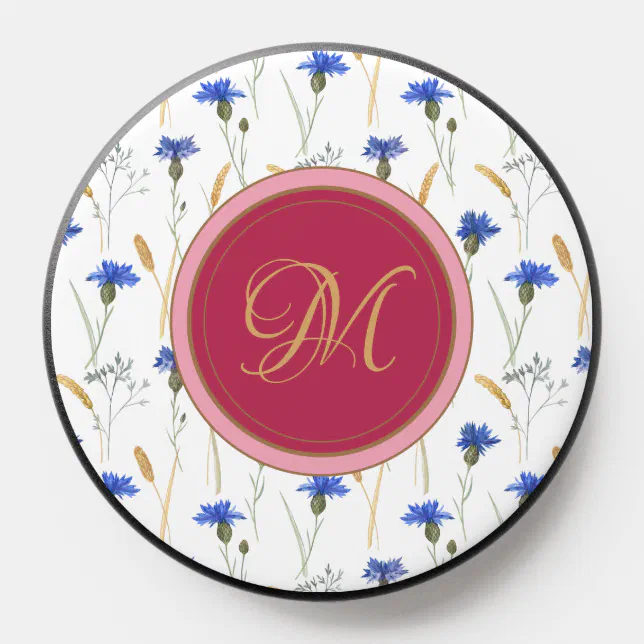 Floral Wildflower Red Monogram PopSocket