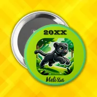 Monogrammed with Black and Green Panther Cub | Button