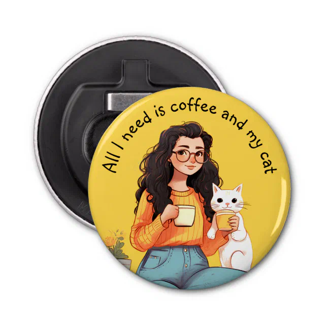 Happiness is Coffee & Cat Cute Yellow Bottle Opener