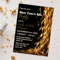 Cascading Golden Streamers New Year's Eve Party Invitation