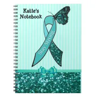 Teal Ovarian Cancer Awareness Ribbon & Butterfly C Notebook