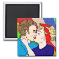 Retro 1950's Style Pop Art Couple Kissing     Magnet