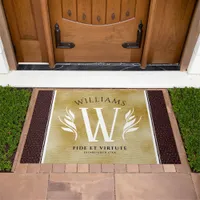 Elegant Leather Leaf & Vintage Paper Surname Motto Doormat