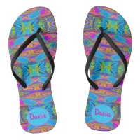 Personalized Trippy Geometric Pattern Flip Flops