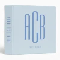 Simple Three Letter Blue Monogram 3 Ring Binder