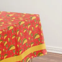 Red and Orange Mexican Tacos Chillies and Cactus Tablecloth