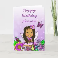 Whimsical Folk Art Fairy Girl Happy Birthday Card