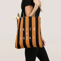 Orange and Black Stripe Halloween Trick or Treat Tote Bag